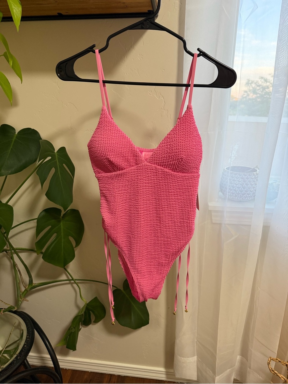 Betsey Johnson Hot Pink Textured One-Piece Swimsuit